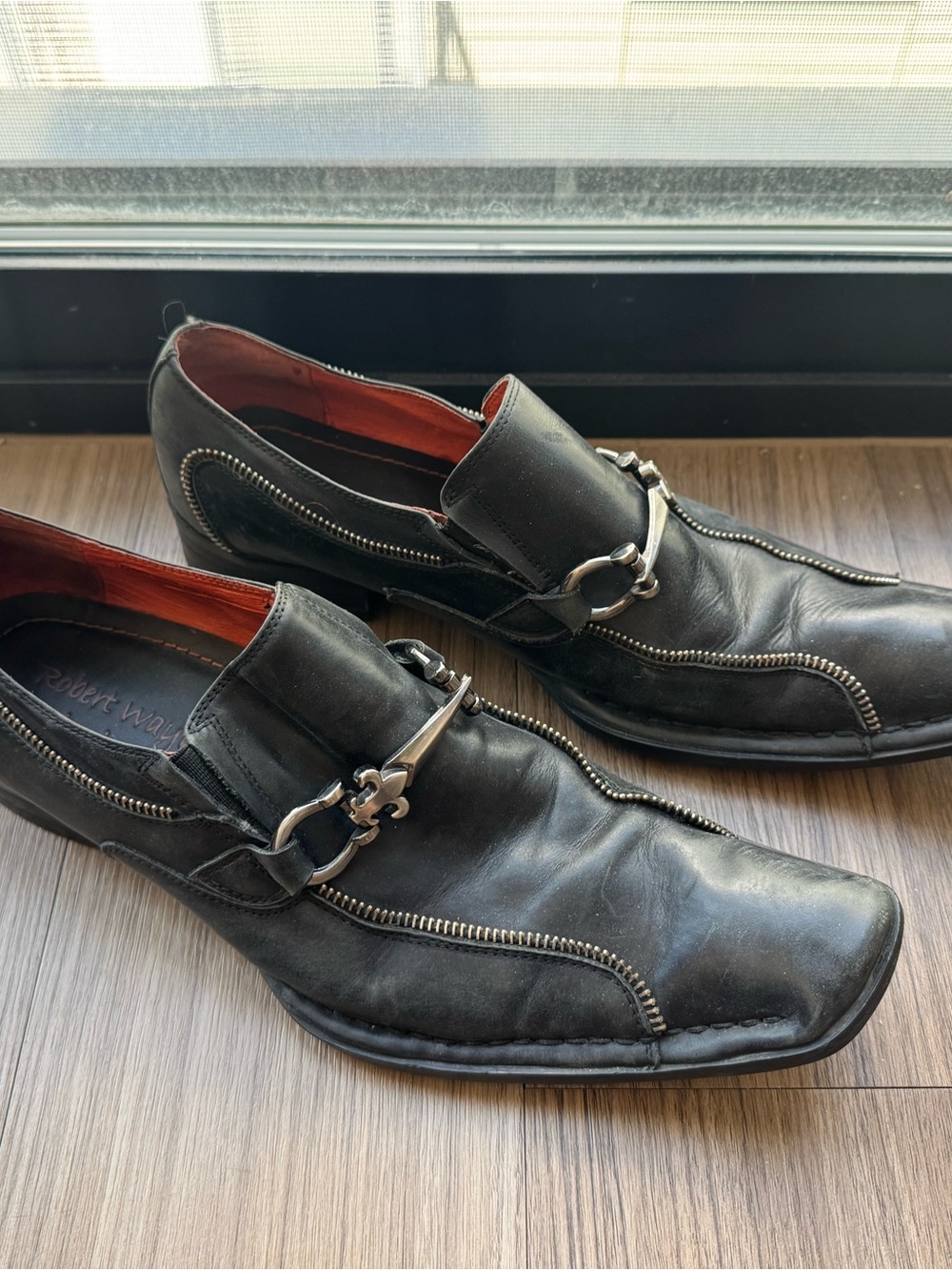 Robert Wayne Black Leather Slip-On Loafers with Silver Bit